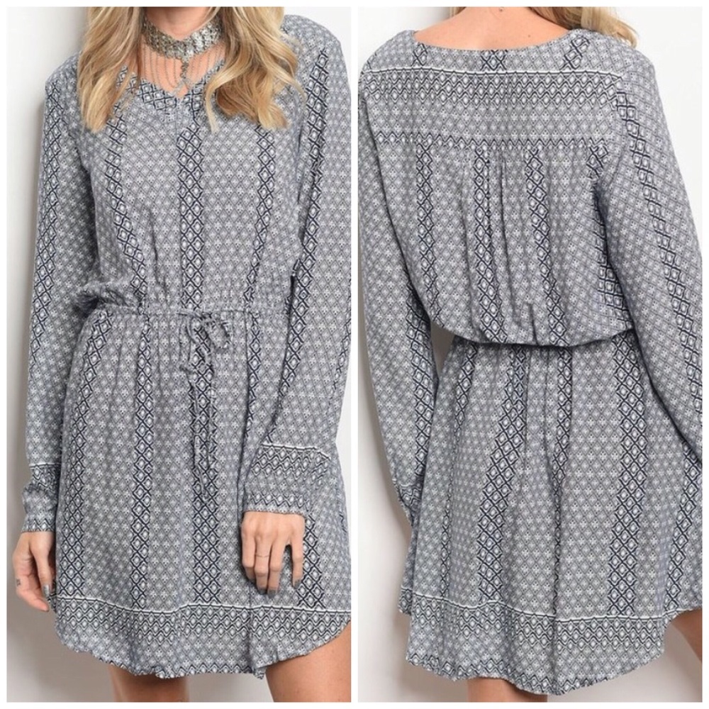 Navy & Cream Print Tunic Dress